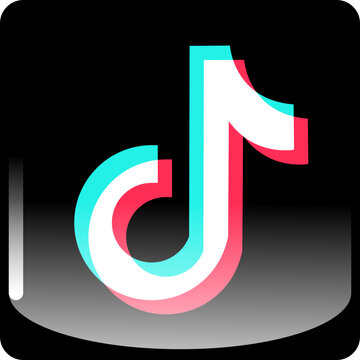 TikTok Square Vector Icon with Neon Glow and Glossy Overlay &ndash; Dark Mode Glass UI App Button