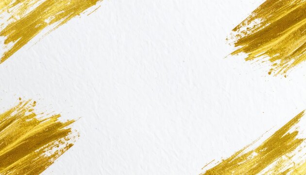 Quatro pinceladas douradas em cantos de papel texturizado branco, fundo abstrato para convite ou moldura.