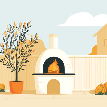 Minimalist Silhouette of a Rustic Outdoor Pizza Oven
