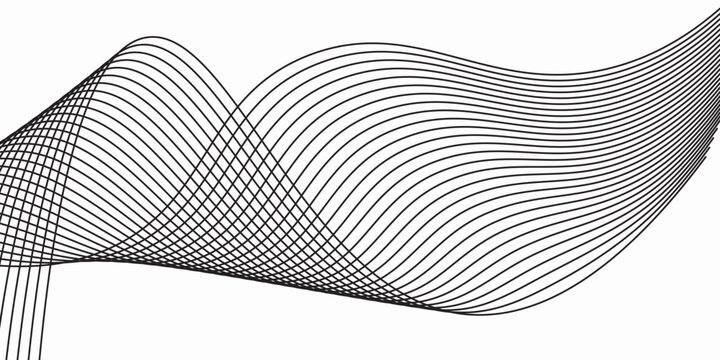 Abstract glowing black wave lines on white background.
