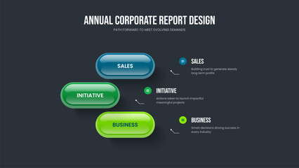 Fototapeta premium Marketing Solution Three Step Infographic Slideshow Template. Digital Overview Frame Layout Vector Illustration. Professional Plan 3 Element Diagram Slide Design.