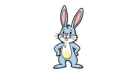 Obraz premium Cute Blue Cartoon Bunny Character Standing with Hands on Hips, Mascot Vector Illustration Isolated on White