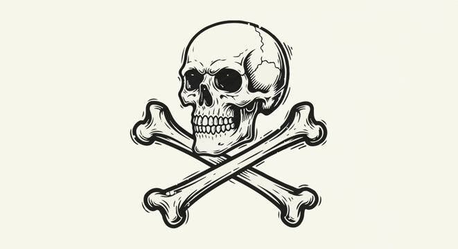 Detailed vintage illustration of a skull and crossbones