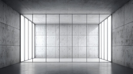 Empty industrial concrete room with glass panels