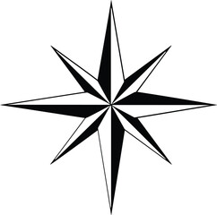 Obraz premium Eight point compass rose, navigation symbol silhouette, orientation graphic design, nautical chart icon, exploration emblem, directional map illustration