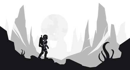 Astronaut Exploring Alien Planet Surface. © Kamsiyah