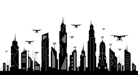 Fototapeta premium City Skyline with Skyscrapers and Planes.
