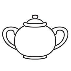 Vintage round sugar bowl line art on white background