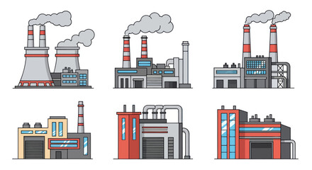 Obraz premium Industrial factory buildings with smokestacks.