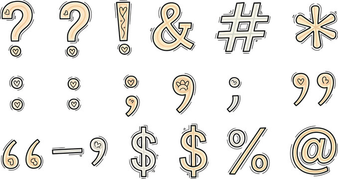 Yellow Punctuation Marks and Symbols on White Background