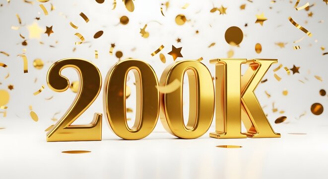 Golden 200k celebration with confetti background