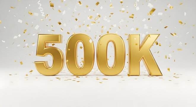 Golden 500k milestone celebration with confetti