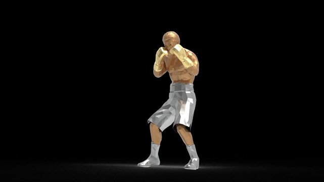3D Animation Golden Silver Boxer Fighting and Punching, Alpha Channel, Transparent Background, Boxing Motion, Sport VFX Overlay, Loop