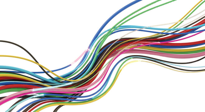 Multicolored Wires Streaming Across White Background