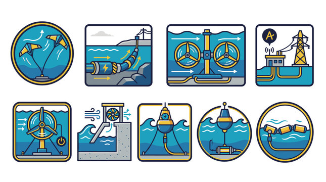 Ocean Energy Technologies Icons Set