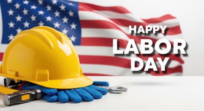Labor day celebration with american flag and construction tools