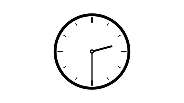 Minimalist black clock icon animating on a clean white background. Seamless time-passing concept with rotating hands, perfect for scheduling, deadlines, or productivity themes.