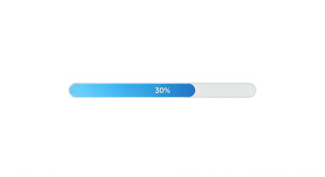 Loading progress bar with thirty percent completion on white background transparent background