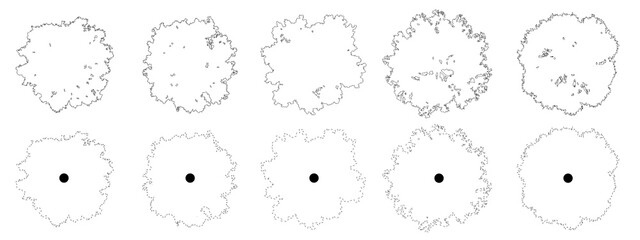 Set of trees in plan view for use in architectural drawings - isolated on transparent background © Manon