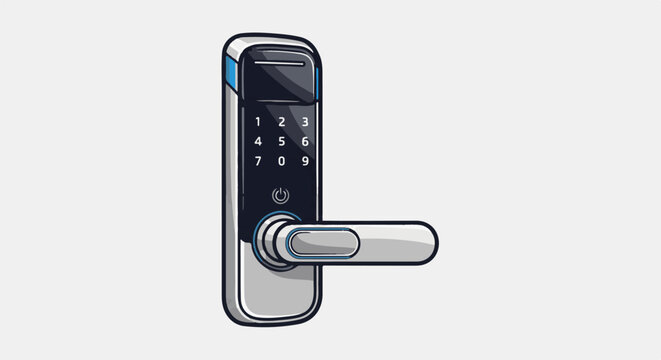 Modern digital lock with numerical keypad and lever handle