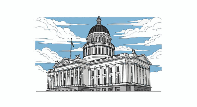 Majestic capitol building with a dome and columns against a cloudy sky