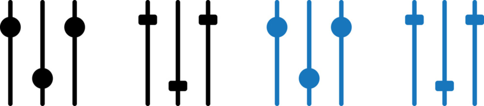 Comparison of black and blue vertical sliders with different knob designs