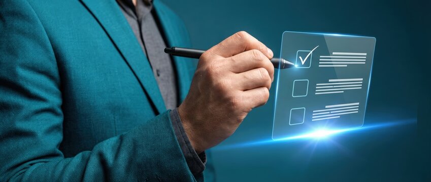 Creating digital checklists for business efficiency in a modern office environment with a focus on productivity and organization