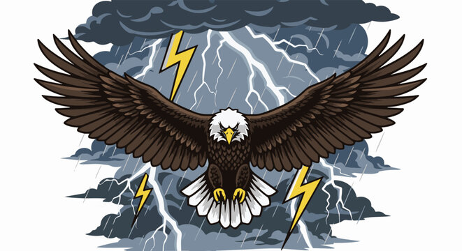 Majestic eagle with wings spread, facing a powerful thunderstorm