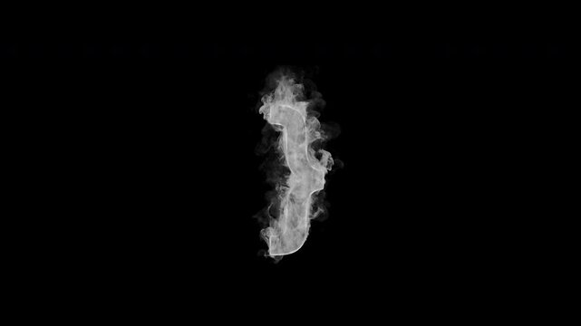 Smoking closing curly bracket } symbol with realistic white smoke. Smoky punctuation animation for coding, programming, typography, titles and motion graphics. Seamless loop in 4K with alpha channel.