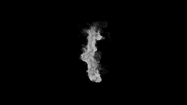 Smoking opening curly bracket { symbol with realistic white smoke. Smoky punctuation animation for coding, programming, typography, titles and motion graphics. Seamless loop in 4K with alpha channel.