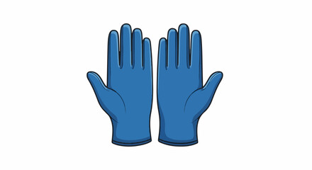 Obraz premium Pair of blue disposable gloves with fingers spread apart, white background