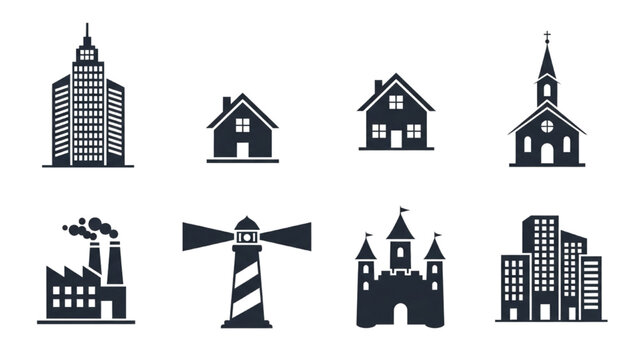 Vector Icon Sheet of Various Buildings and Structures