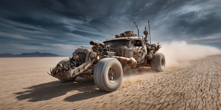 Mad Max Style Post-Apocalyptic Desert Vehicle Concept Rugged Hyperrealistic Photography