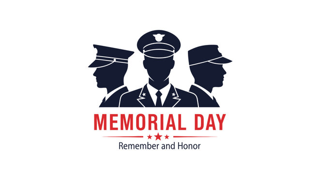 Memorial Day Poster Design with Military Officer Silhouettes in Uniform, Patriotic Remember and Honor Concept for Veterans and Armed Forces Remembrance