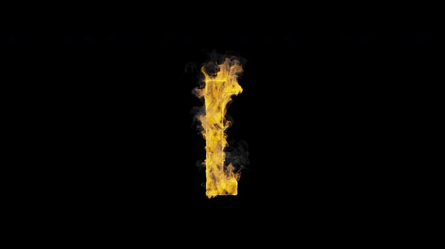 Burning opening square bracket [ symbol with realistic flames and smoke. Fiery punctuation animation for coding, typography, titles and motion graphics. Seamless loop in 4K with alpha channel.