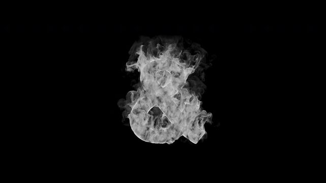 Smoking ampersand & symbol with realistic white smoke. Smoky punctuation animation for typography, branding, titles, text design and motion graphics. Seamless loop in 4K, alpha channel.