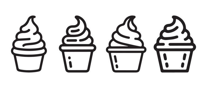 Set of Soft Serve Ice Cream Outline Icons. in Various Styles, Minimalist Sweet Dessert Flat Design Vector Illustration.