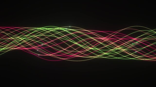 Glowing Neon Particle Waves On Dark Background Abstract Motion