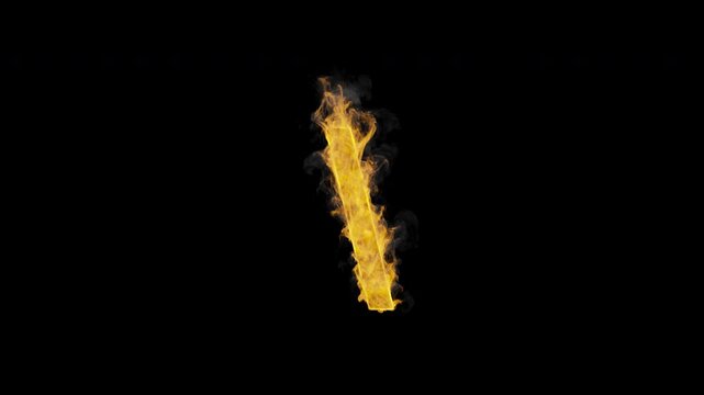 Burning backslash \ symbol with realistic flames and smoke. Fiery punctuation animation for typography, coding, file paths and motion graphics. Seamless loop in 4K, alpha channel.