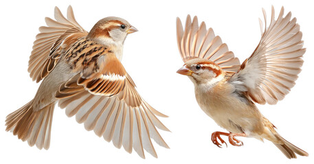 Fototapeta premium PNG Two sparrows in flight on transparent background