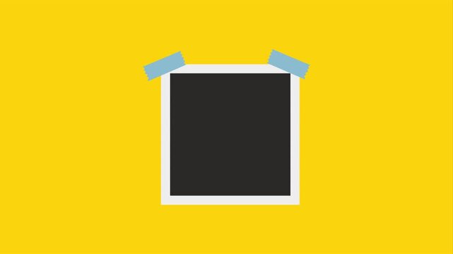 Blank Instant Photo Frame with Adhesive Tape Animation. Polaroid Style Photo Frame Mockup with Sticky Tape. Empty Photo Frame Animation for Social Media or Video