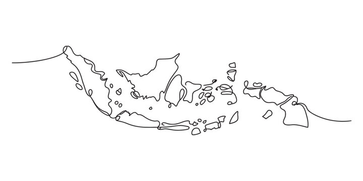 Minimalist continuous line drawing of the indonesian archipelago map on a white background design