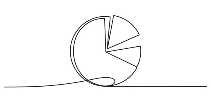 A single continuous line drawing of a pie chart showing data segments on a clean white background
