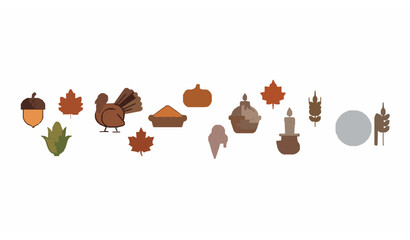 Modern thanksgiving line icon collection with turkey pumpkin acorn and autumn harvest elements © Lipi