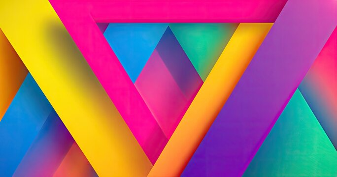Vibrant abstract geometric design of overlapping colorful triangular and rectangular shapes
