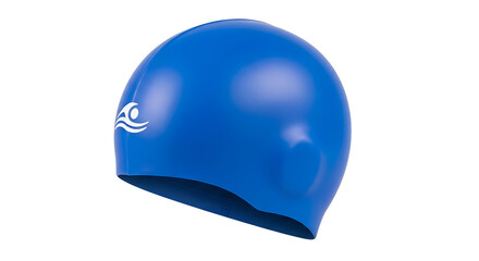Fototapeta premium A blue swim cap with a white logo on transparent background PNG