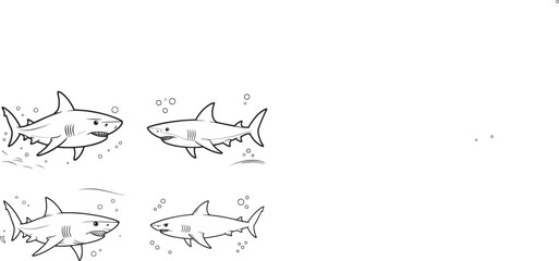 Obraz premium Cartoon Shark Illustration: Playful cartoon sharks swim in the sea, adding a touch of fun to underwater scenes and creative projects. 