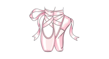 Elegant Pink Ballet Slippers with Ribbons Tied on White Background © selang