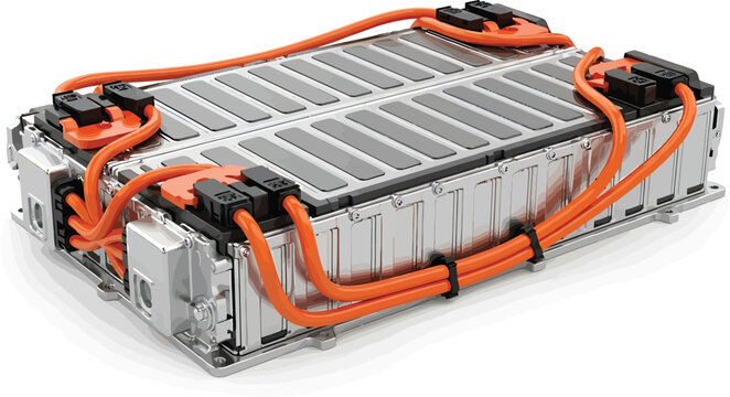 Electric Car Battery with Orange Cables