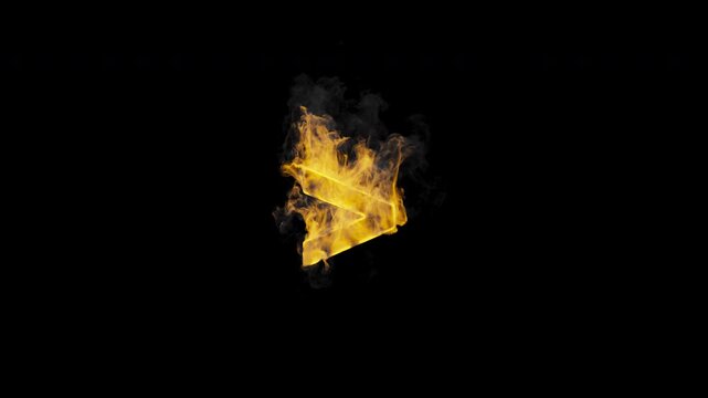 Burning greater than sign > with realistic fire and smoke on transparent background. Seamless loop 4K animation for coding, overlays and motion graphics.